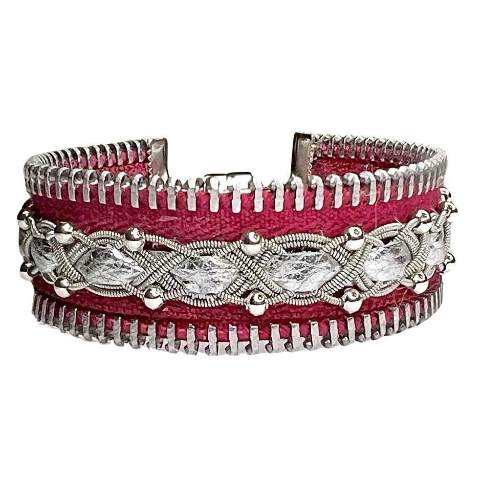 Sami-Style Zipper Bracelet: Red With Beads &amp; Ribbon