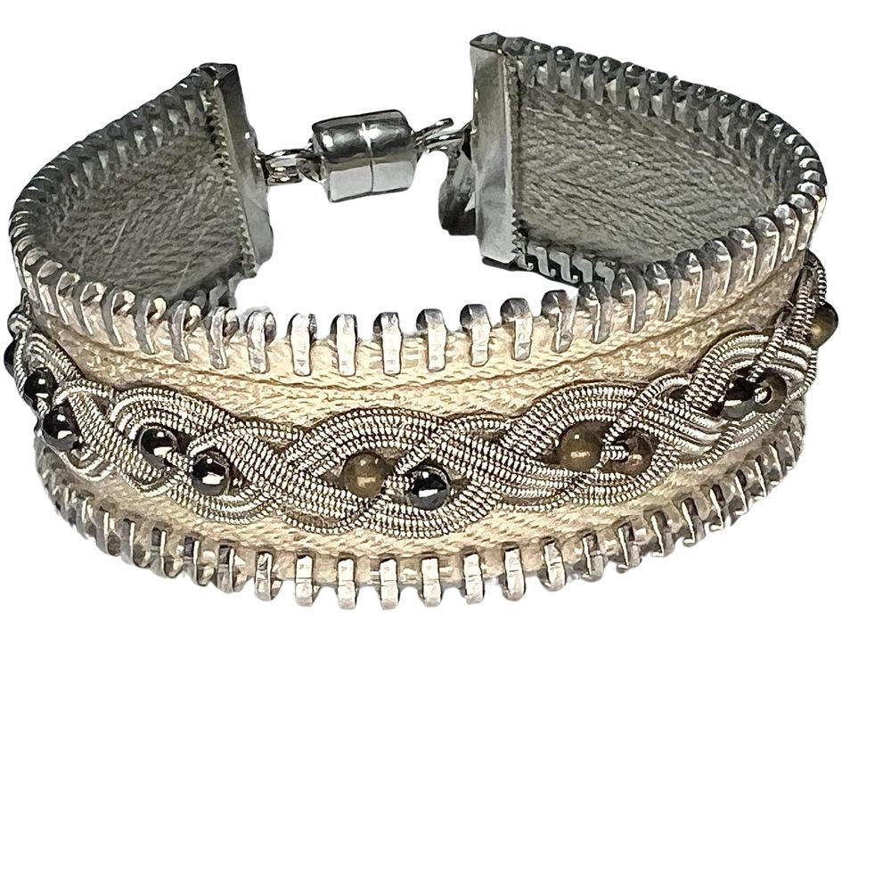 Sami-Style Zipper Bracelet: White With Beads